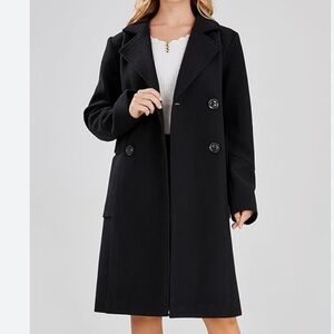 Chou Yatou Double Breasted Wool Blend Black Pea Coat Women’s Sz M with Pocket
